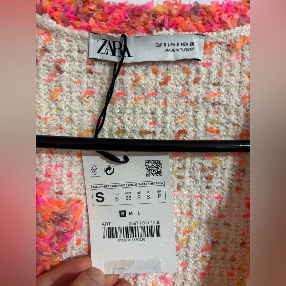 NWT Zara Tweed Confetti Colourful Open Blazer Mock Pockets Size Small - Picture 9 of 12